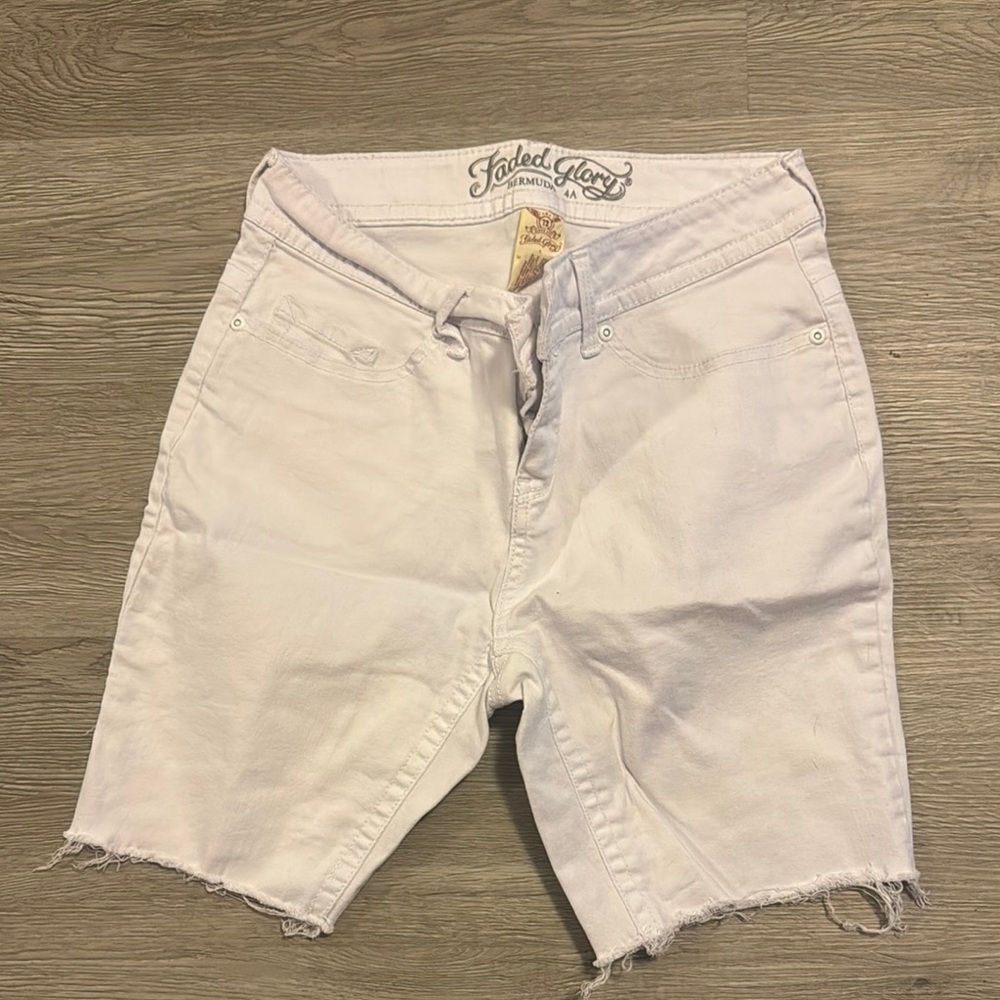 Faded Glory White Jean Shorts Distressed Cut-Off Style